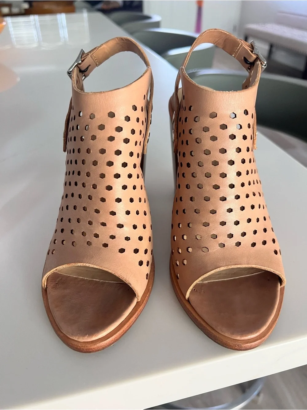 rag & bone Perforated Peep-Toe Sandal in Cognac
